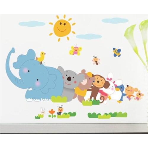 Cartoon Animals for Kids Room Sticker Wall Decals For Kid Room Bedroom Living Room Decorative Stickers PVC Wall Stickers