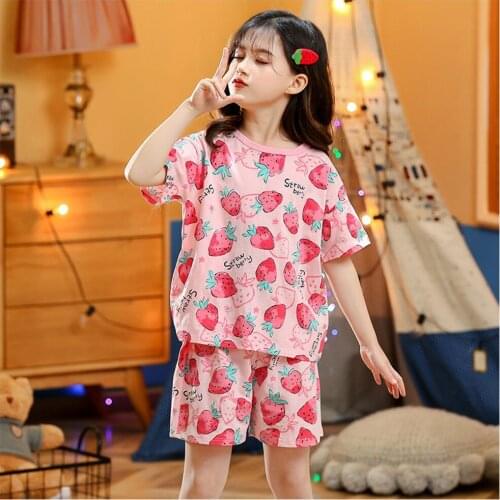 Cartoon Fruits Baby Girl Nightwears Strawberry Pijamas Sets for Kids Child Girl Lovely Clothes Suits from 2 to 12Y Baby Clothing