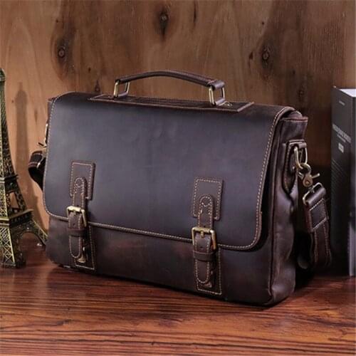 Special Offer Luxury Natural Crazy Horse Leather Men Handbags Vintage Genuine Leather Briefcase