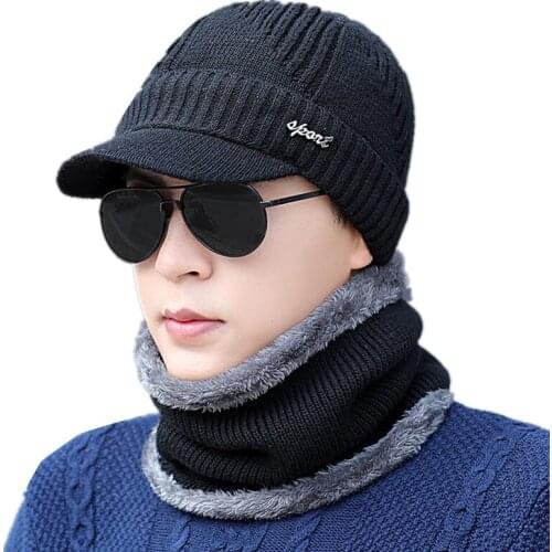 Men Warm Hats Scarf Set Winter Knitting Plus Velvet Hat Scarves For Men Lady Beanies Knitted Hats Womens Hats Ring Scarf Sets