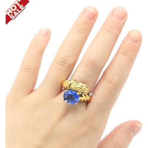 19x15mm Unique Neo-Gothic Lepard 13g Created Violet Tanzanite For Man Punk Hollow Black Gold Silver Rings Street Jewelry