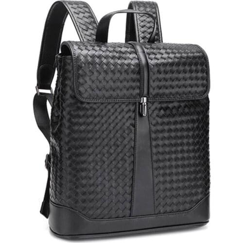 Mens braid backpack business new woven large-capacity Laptop backpack male Split leather school bag Fashion travel Rucksack