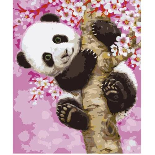 Cherry panda Animal DIY Digital Painting By Numbers Modern Wall Art Canvas Paint Holiday birthday Gift Home Decor Big Size