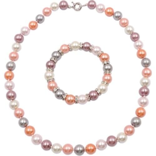 Multicolor Simulated-Pearl Jewelry Set Necklace Bracelet Glass Shell Pearls Sets for Women Crystal Bride Party Wedding Gift A925