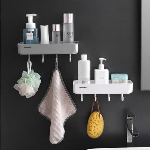 APS Wall-mounted Bathroom Shelf Shampoo Storage Rack For Kitchen With Hooks Corner Drain Design Household Bathroom Accessories