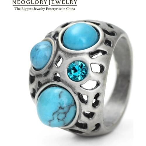 Neoglory Jewelry Blue Simulated Tophus Vintage Finger Rings for Women Girls Hot Selling Birthday 2020New Gifts