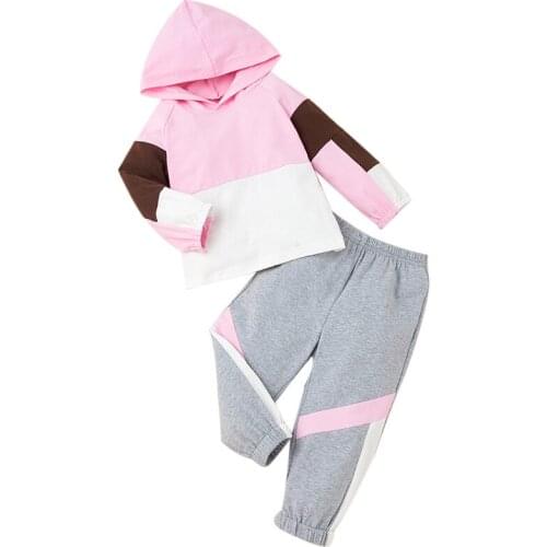 Baby girl clothes spring/autumn color matching casual hooded sweater two-piece suit newborn clothes girl suit girl clothes