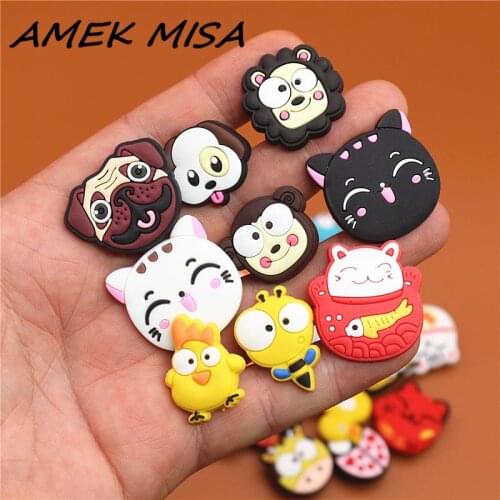 Single Sale 1pc Animals PVC Shoe Charms Shoe Buckle Accessories Cute Pug Face Shoe Decoration for croc jibz Kids Party X-mas