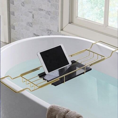 Bathtub Tray Spa Bathtub Organizer Wine Tablet Holder Reading Rack Bath Tray Shelf Stainless steel+marble