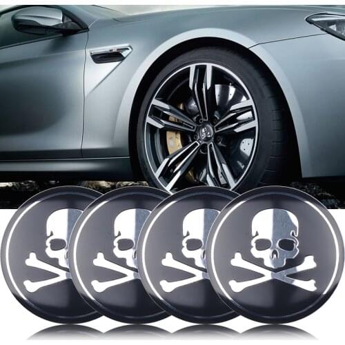 Car styling 4pcs 56mm 3D Metal Zinc Alloy Skull Skeleton Crossbones emblem Tire wheel cap sticker Auto Decoration Accessories