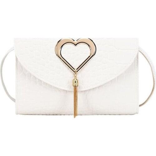 Retro Crocodile Pattern Shoulder Bag For Women Fashion Brand Leather Solid Color Messenger Bag Heart-shaped Tassel Crossbody Bag