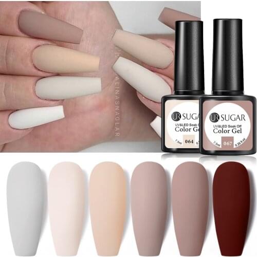 UR SUGAR 7.5ml Gray Nude Color Gel Polish Soak Off UV Gel Nail Polish Semi Permanent Matte Nail Art Gel Varnish Base Top Coat