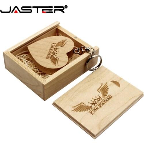 JASTER( free LOGO) walnut wooden heart + gift box USB flash drives creative pendrive 8GB 16GB 32GB 64GB memory stick