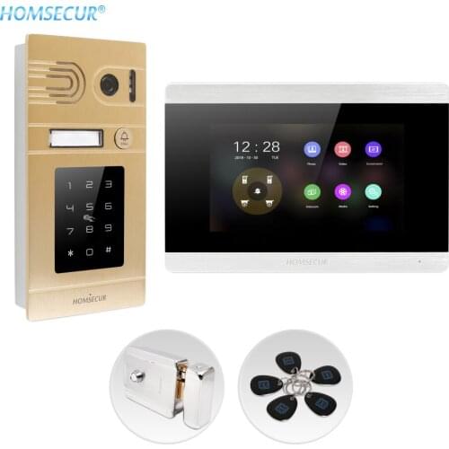 HOMSECUR 4 Wire AHD 7" Video Door Intercom System with Touch Screen Monitor Password IC Keyfob Unlock Fail Secure NO Lock