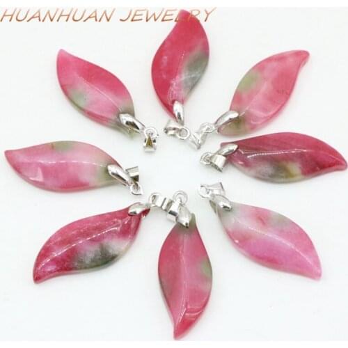 Vintage Red Long Leaves Shape Necklaces & Pendants For Women 13x31mm Natural Stone Jades Chalcedony Chain Pendant Jewelry B3358