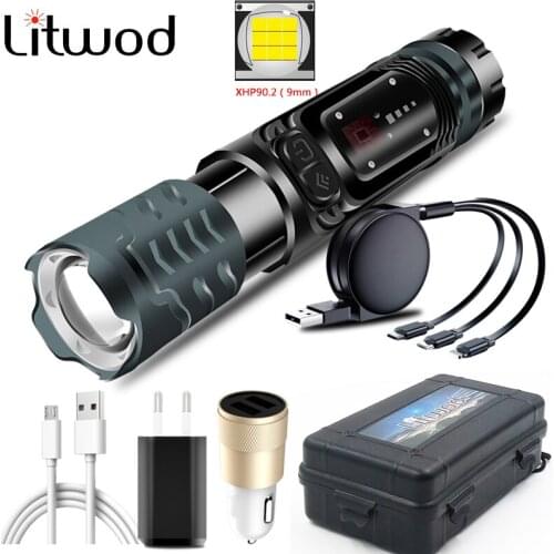 XHP90.2 9-core COB High Quality Led Flashlight USB Rechargeable Powerbank 18650 26650 Battery Torch Lantern Zoomable Aluminum