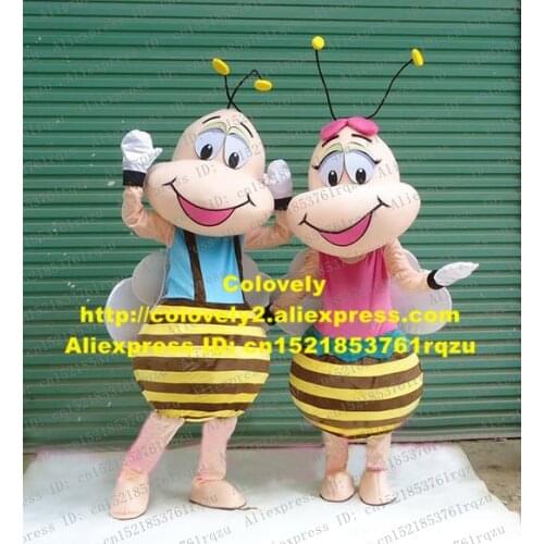 Vibrant Cream-colored Bee Honeybee Butterfly Mascot Costume Cartoon Character Mascotte Adult Smiling Face Big Mouth No.9366 FS