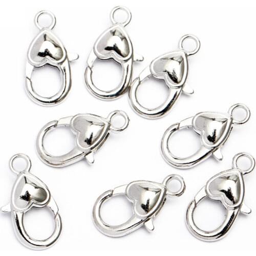 10pcs 2.2x1.2cm Love Heart Lobster Clasp Hooks Antique Silver Clasps for Necklace Bracelet Chain Accessories Jewelry Making DIY