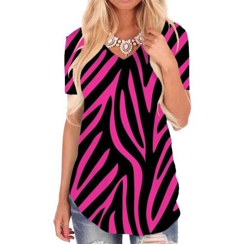Giyu Brand Stripe T-shirt women Zebra T-shirts 3d Gradient Shirt Print Harajuku V-neck Tshirt Womens Clothing Punk Rock Printed