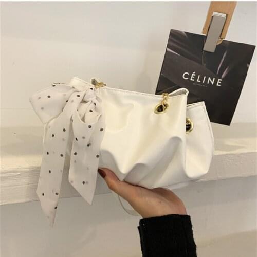 Female Shoulder Bag Ins Scarf Folds Pu Leather Underarm Bags Chains Solid Color Designer Mini Bags For Women Сумка Женская Сумка