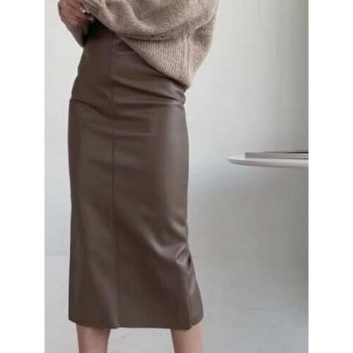 New arrival autumn winter pu leather ol skirt women high waist package hip split skirt
