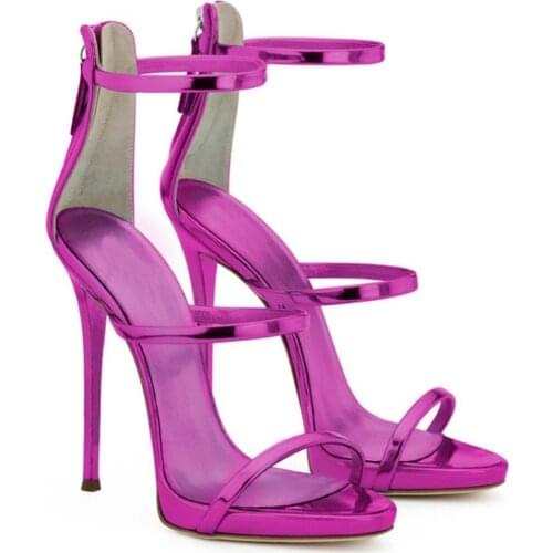 US4-11 Womens Peep Toe Stilettos High Heel Sandals Shoes Pumps Sequins Bling Glitter Patent Leather Plus Size Summer 12Colors