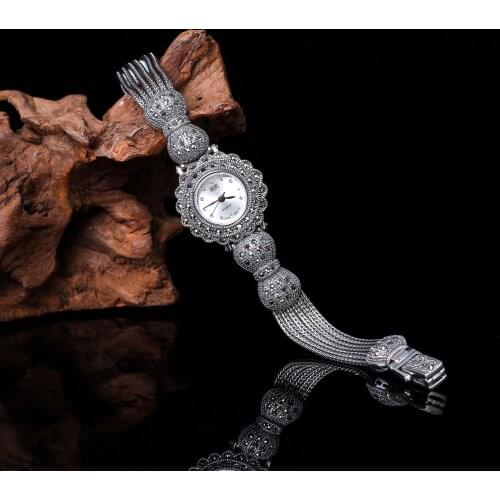 S925 sterling silver jewelry classical bow Thai silver womens watch