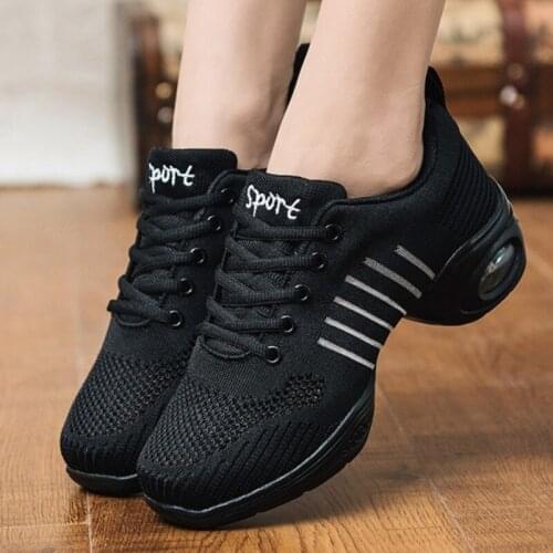 Soft Outsole Womans Breath Jazz Hip Hop Shoes Sports Feature Dance Sneakers Girls Modern Dance Shoes Practice Shoes White Black