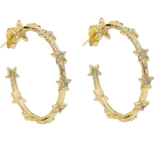 Geometric cz star hoop earring for women gold color simple trendy Christmas gift jewelry wholesale