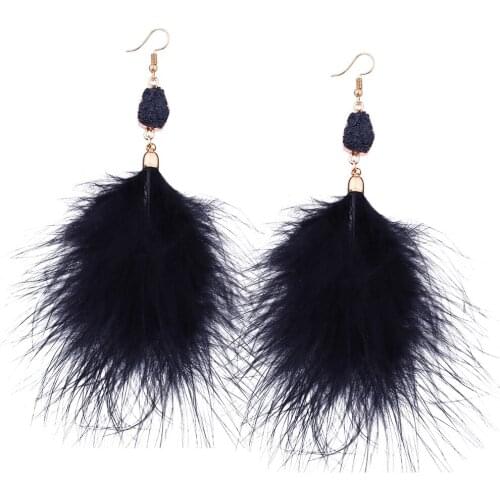 New Fashion Perfect Illusion Boho Earrings For Women Temperament Fluffy Feather Dangle Pendant Statement Jewelry Ear Accessories