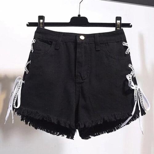 Wide Leg Shorts For Women Summer Denim Shorts Casual Bottom For Female Lace-Up Jeans Shorts Ladies Loose Short Trousers