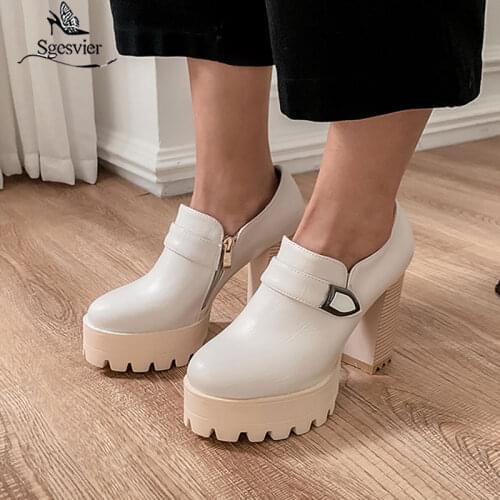 Sgesvier 2020 new arrive women pumps zip buckle spring summer platform shoes round toe fashion high heel party dress shoes woman
