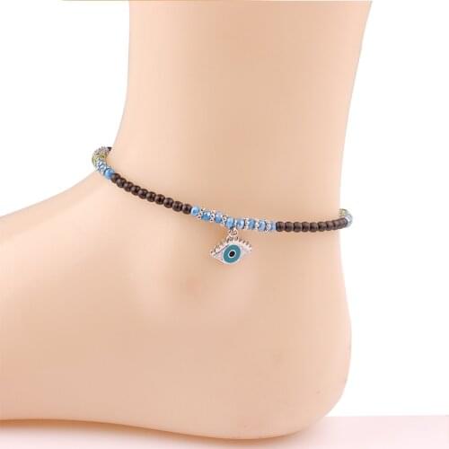 ZV Silver Color Evil eye Charm Anklet Women Jewelry Gift Bohemia Summer Beach Bracelet Beaded Accessories For Friends Wholesale