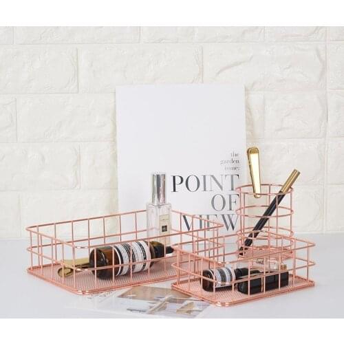 1pcs Rose Gold Metal Pen Holder Box Case Organizer Home Desk Stationery Decor cosmetics box Office School Desk Accessories
