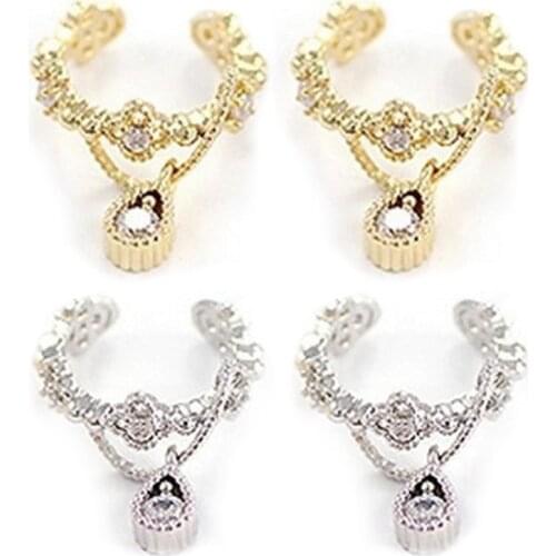 New 1 Pcs Punk Fashion Ear Cuff Wrap Rhinestone Cartilage Clip On Earring Non Piercing Trend Gold Faux Piercing Jewelry