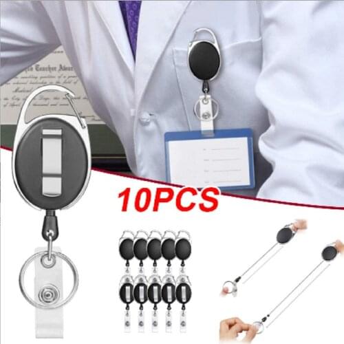 10 Pcs ID Card Key Chain Retractable Pull Badge Reel Recoil Belt Key Ring Chain Clips Name Tag Card Badge Holder Reels