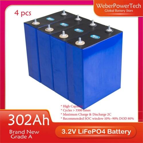 100% New Original Grade A 3.2V 302Ah Rechargeable Lifepo4 Prismatic Lithium Ion Battery for 24V 48V Solar Battery