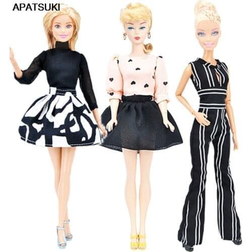3sets/lot Handmade Fashion Doll Clothes For Barbie Dress Outfits Set Shirt & Skirt Zebra Rompers 1/6 Dolls Accessories Kids Toys