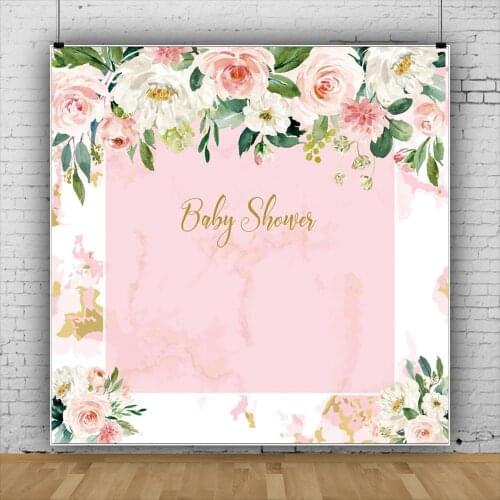 Baby Shower Party Pink Flowers Curtain Photocall Family Shoot Photography Backgrounds Photo Backdrops