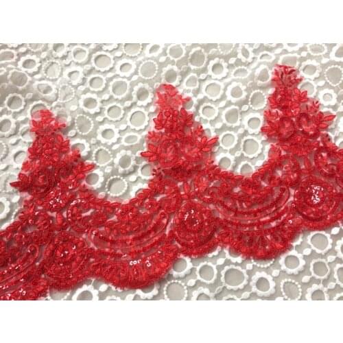 Off White - Red Alencon Lace Trim With Sequins And Cord 9.4" Wide Retro Style Lace By The Yard