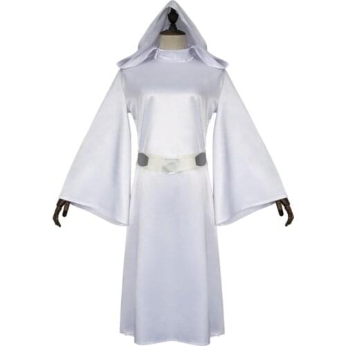 White Princess Leia Costumes with Belt Women Carnival Party Classical Brave Fighter Princess Cosplay Fancy Dress