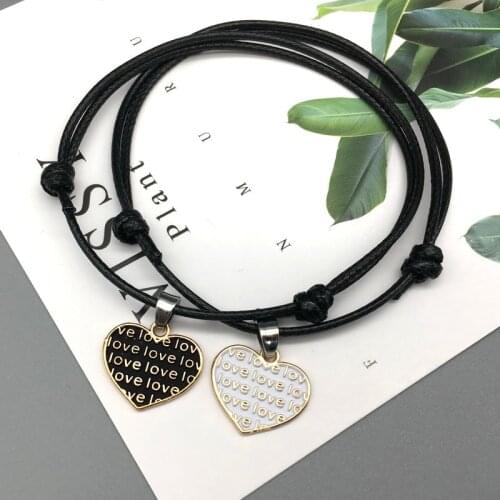 77 Couple Bracelet for Women and Men New Fashion Love Bracelet Heart Charm Bracelets Lovers' Gift Black Rope Chain