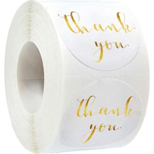 Paper Round Thank You Stickers With Heart 1inch 50-500pcs Gold Foil Label Stickers Gift Packaging Seals Kraft Stationery Sticker