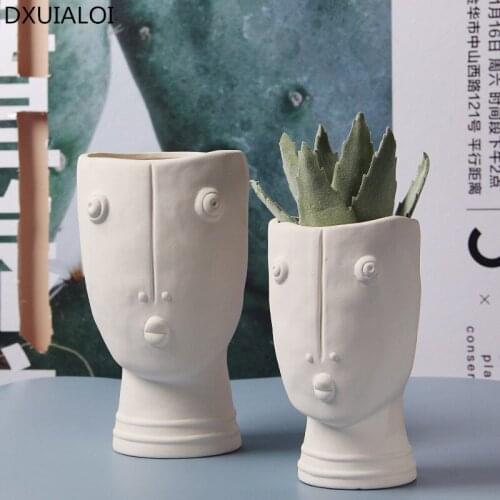 Nordic abstract human face flowerpot diy pure white hand-painted ceramic flowerpot creative home decoration accessories vase
