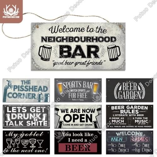 Putuo Decor Bar Alcohol Wooden Sign Hanging Plaques for Crafts In Bar Club Shabby Chic Sign Wall Decor Backyard Bar decoration