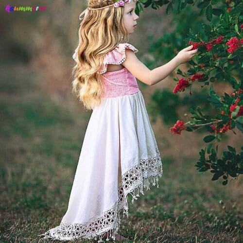 Kids Baby Girls Summer Holiday Dresses Toddler Lace Tassel Princess Dress Children Ruffles Pageant Cotton Dresses Baby Clothes