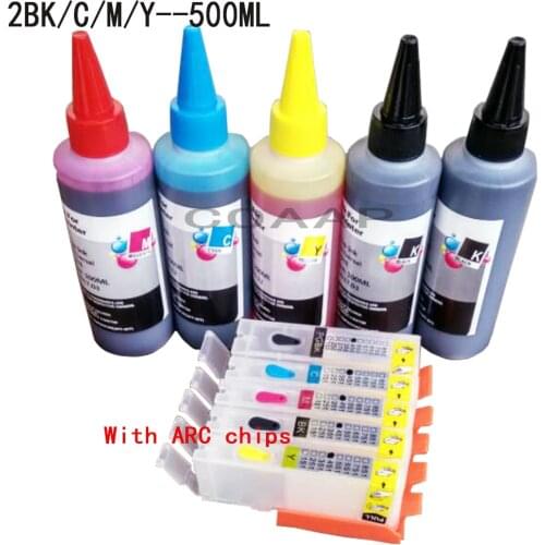 For Canon Pixma ip7260 MG5660 MG6460 MG6540 MG6660 Printer Refillable pgi650 cli651 ink cartridge kit + Dye inks (500ml)