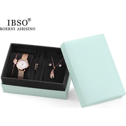 IBSO Women Watch Set Festival Gift For Girlfriend Wristwatches Quartz Japanese Movement Stainless Steel Strap Luxury Jewelry Set