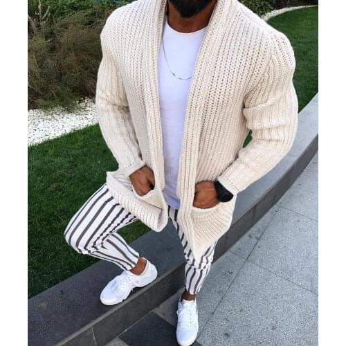 Thick Mens Wool Cardigan Autumn Winter Fashion Long Sweaters Knitted Cotton Casual Male Jackets With Pocket