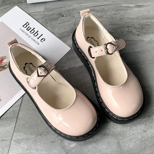 Kawaii Simple Japanese Lolita Pu Shoes Round Head Pointed Toe Jk Uniform Student Sweet Girls Fashion Cute Goth Black White Pink